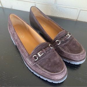 Talbots Loafer Brown Suede Chunky Sole Shoes Academia Buckle Accent Size 10 B